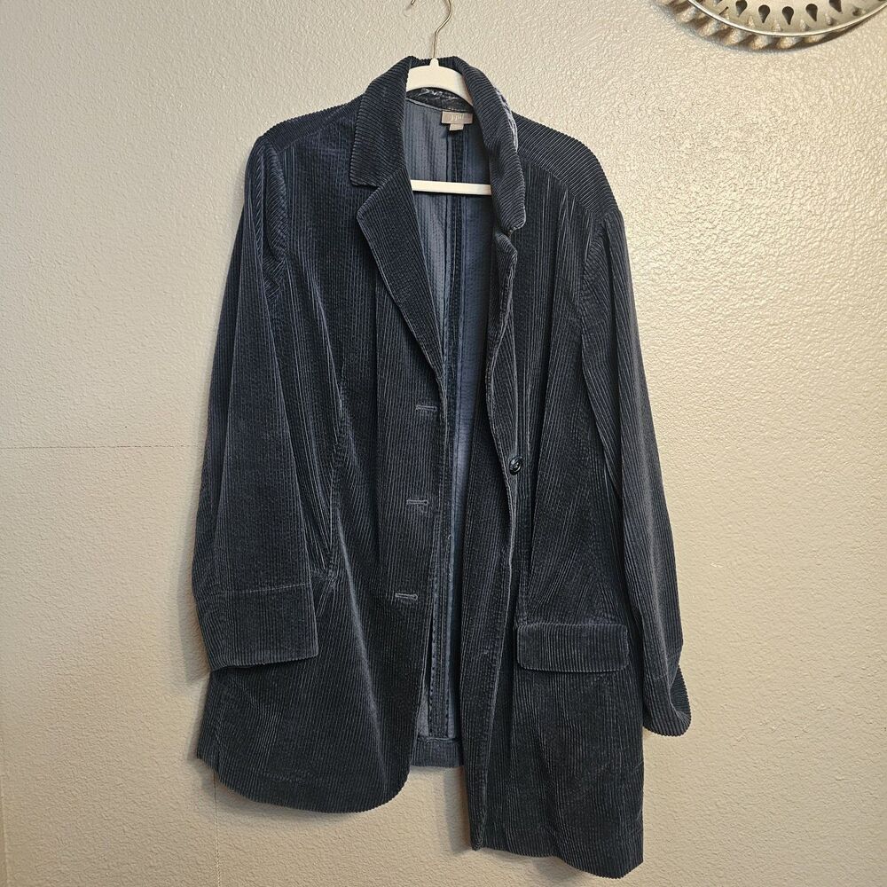 J Jill 3X Blue Cotton Corduroy Blazer Jacket Plus Sz Long Blazer Academia JJ876